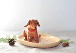 Handmade Ceramic Dog Holder Rustic Pottery Puppy Decor, Jewelry Dish, Wedding Ring Holder, Trinket Bridesmaid Gift, Key Dish - thumbnail 1