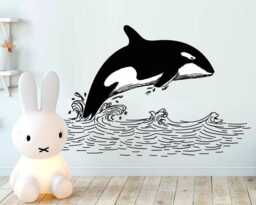 Orca Wall Sticker - Black White Whale Waves Decal For Home Decor Unique Art - thumbnail 1