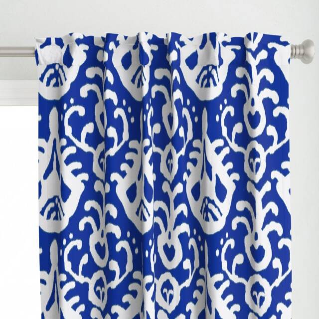 Cobalt Ikat Curtain Panel - Navy Blue Tribal Modern Beach Home Graphic Abstract Custom By Domesticate - image 1