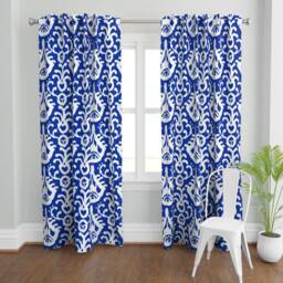 Cobalt Ikat Curtain Panel - Navy Blue Tribal Modern Beach Home Graphic Abstract Custom By Domesticate - thumbnail 2