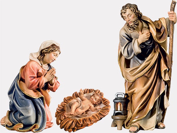 Nativity Sculpture Wood Of Gardena Art Christmas Crib Woodcarving Signed Zulian Christmas Sacred Familia - image 1