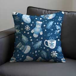 Winter Cushion Cover With Snowflakes Mittens, Blue Holiday Throw Pillowcase, Cozy Christmas Decorative Case For Sofa & Home Decor - thumbnail 2
