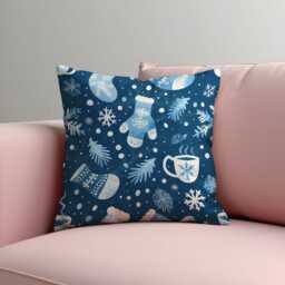 Winter Cushion Cover With Snowflakes Mittens, Blue Holiday Throw Pillowcase, Cozy Christmas Decorative Case For Sofa & Home Decor - thumbnail 3