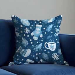 Winter Cushion Cover With Snowflakes Mittens, Blue Holiday Throw Pillowcase, Cozy Christmas Decorative Case For Sofa & Home Decor