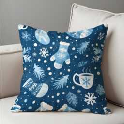 Winter Cushion Cover With Snowflakes Mittens, Blue Holiday Throw Pillowcase, Cozy Christmas Decorative Case For Sofa & Home Decor - thumbnail 4