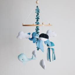 Nautical Baby Mobile Whale, Turtle, Jellyfish, Felt Ocean Nursery Decor - thumbnail 3