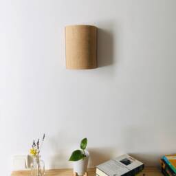 Oak Wall Sconce With Half-Cylinder Natural Jute Thread Shade - Handcrafted Wooden Lamp - thumbnail 3