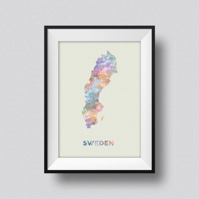 Sweden Watercolor Map Art Print Ink Splash Poster Canvas