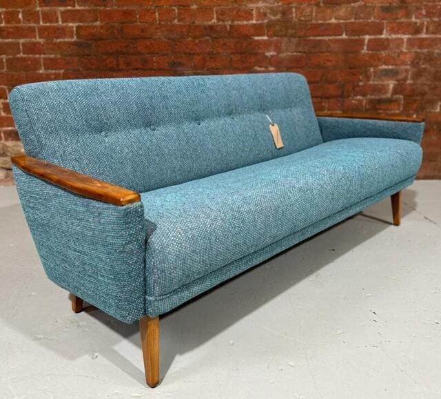 Danish Inspired Vintage Handmade Model 55 Mid Century 60S 3 Seat Lounge Sofa in Ocean Blue Multi Weave Fabric - image 1