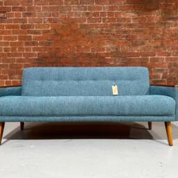 Danish Inspired Vintage Handmade Model 55 Mid Century 60S 3 Seat Lounge Sofa in Ocean Blue Multi Weave Fabric - thumbnail 3