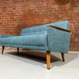Danish Inspired Vintage Handmade Model 55 Mid Century 60S 3 Seat Lounge Sofa in Ocean Blue Multi Weave Fabric - thumbnail 4