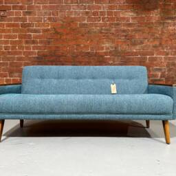 Danish Inspired Vintage Handmade Model 55 Mid Century 60S 3 Seat Lounge Sofa in Ocean Blue Multi Weave Fabric - thumbnail 2