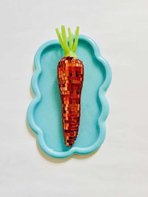 Disco Carrot Wall Hanging/ Dopamine Decor/ Maximalist Fake Food/ Food Pop Art/Wall Sculpture/ Funky Decor/Kitchen/Easter Decor - image 1