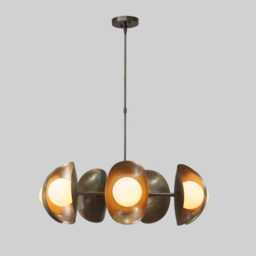 Mid-Century Modern Sputnik Chandelier, Brass Finish, 5-Light Fixture - thumbnail 1