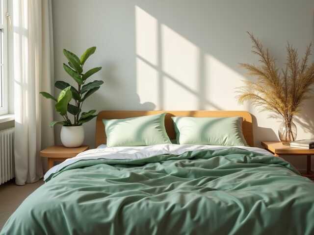 Sage Satin Bedding Set 1 Duvet Cover & 2 Pillowcases Cotton Comforter - image 1