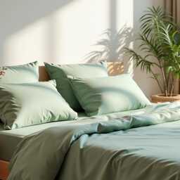 Sage Satin Bedding Set 1 Duvet Cover & 2 Pillowcases Cotton Comforter - thumbnail 3