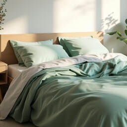Sage Satin Bedding Set 1 Duvet Cover & 2 Pillowcases Cotton Comforter - thumbnail 4