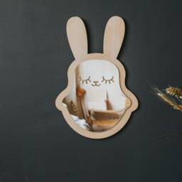 Bunny Kids Mirror, Shatterproof, Wooden Frame, Montessori Nursery Decor - thumbnail 4