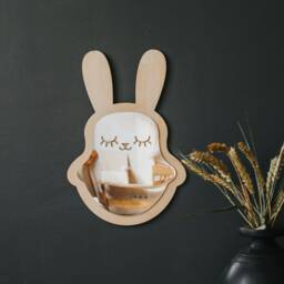 Bunny Kids Mirror, Shatterproof, Wooden Frame, Montessori Nursery Decor - thumbnail 3