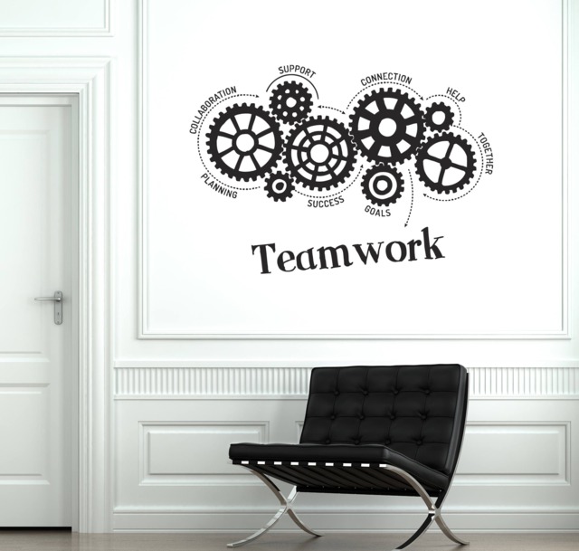 Teamwork Gears Vinyl Wall Decal Success Office Space Words Decor Stickers Mural - #2590Di - image 1