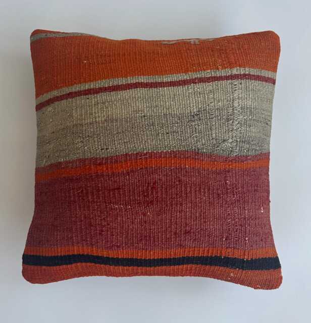 Handmade Cushion Cover, Multicolour Turkish Rug Cushion, Pillow, Decorative Kilim 16''x16''/40x40 cm - image 1