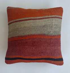Handmade Cushion Cover, Multicolour Turkish Rug Cushion, Pillow, Decorative Kilim 16''x16''/40x40 cm - thumbnail 1