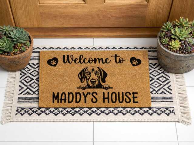 Welcome To Maddy's House - Custom Dog Portrait Mat Unique Scripted Home D??cor Sign - image 1