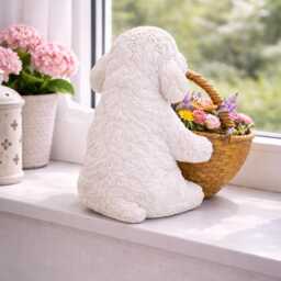 Puppy Planter Ornament With Flower Basket, Resin Dog Figurine, Windowsill Decor - thumbnail 3
