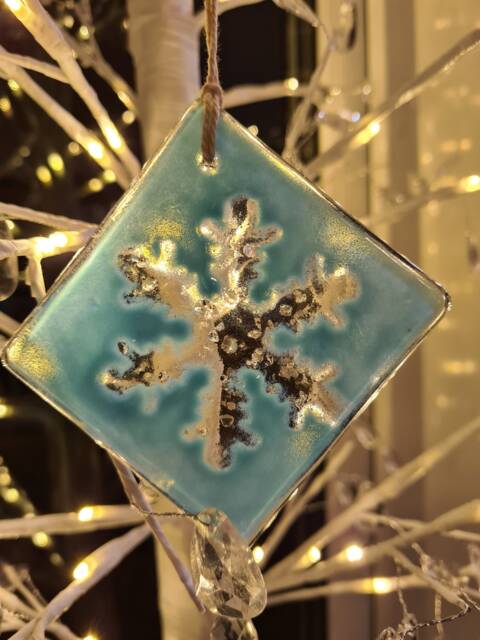 Fused Glass Snowflake Ornament Hanging Christmas Tree Decoration Home D??cor, Bespoke, Unique & Gorgeous