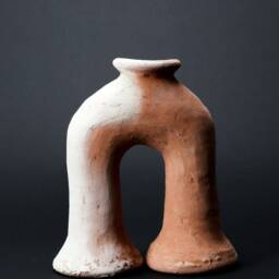 Mid-Season Sale Moroccan Unglazed, Raw Tamegroute Ceramic, Abstract Ecru Elephant's Foot Candlestick Sculpture, Craftsmanship - thumbnail 2