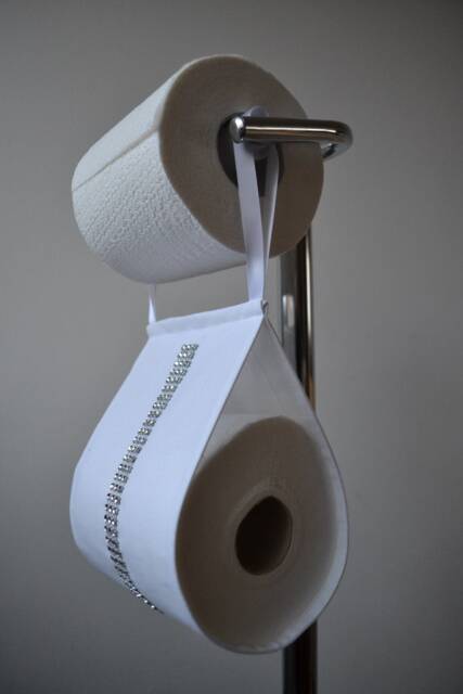 Glamour Style Toilet Roll Holder, Guests Wc Storage, White With Diamonds, Fabric Cover - image 1