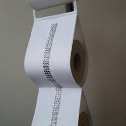 Glamour Style Toilet Roll Holder, Guests Wc Storage, White With Diamonds, Fabric Cover - thumbnail 2