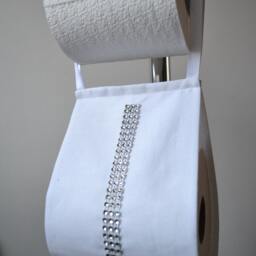 Glamour Style Toilet Roll Holder, Guests Wc Storage, White With Diamonds, Fabric Cover - thumbnail 3