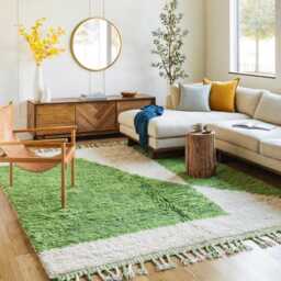 Moroccan Green Berber Rug, Handwoven Wool Shag Rug With Geometric Shapes, Authentic Beni Ourain Style Carpet, Large 9x12 Area - thumbnail 2