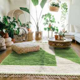 Moroccan Green Berber Rug, Handwoven Wool Shag Rug With Geometric Shapes, Authentic Beni Ourain Style Carpet, Large 9x12 Area - thumbnail 3