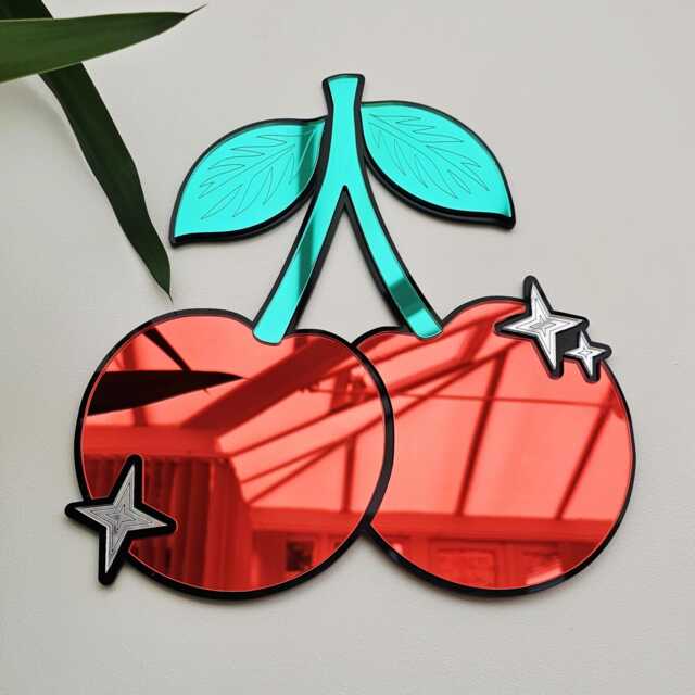 Handmade Cherry Mirror Wall Art Pop Art Dopamine Decor - image 1
