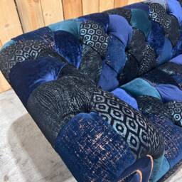 Unique British Handmade 2 Seater Navy Blue Velvet Fabric Patchwork Chesterfield Sofa - thumbnail 4