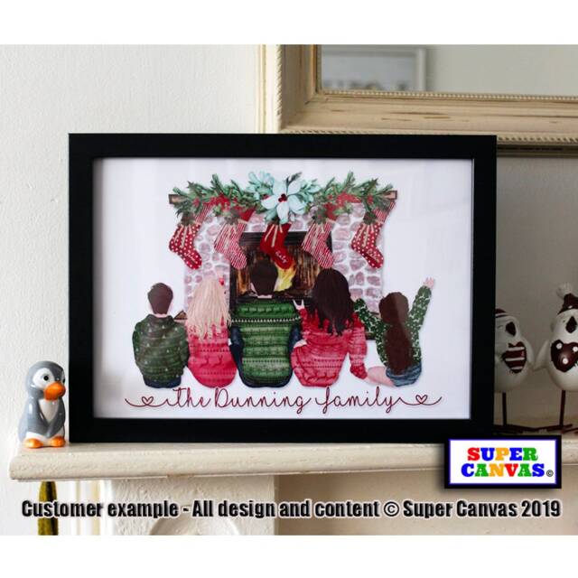 Family Christmas Stockings Fireplace Personalised Custom Portrait Picture Wall Art Handmade Framed Print Birthday Mum Dad Friend Gift - image 1