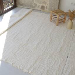 Large Handwoven Cream Rug 200x300 cm, Area Rug, Living Room Boho Bohemian Thick Soft Design Unique, Hand Loomed Portugal - thumbnail 2