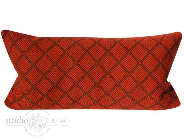 Orange Woven Wool Lumbar Pillow Cover, Geometric Mid-Century Modern - 11x21 - image 1
