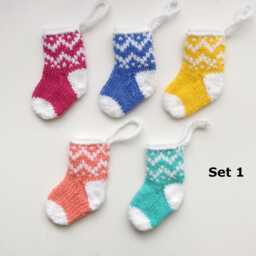 Five Handknitted Small Mini Tiny Little Christmas Stocking Tree Decoration Red White Set Of 5 Ready To Ship - thumbnail 3