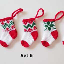 Five Handknitted Small Mini Tiny Little Christmas Stocking Tree Decoration Red White Set Of 5 Ready To Ship - thumbnail 4
