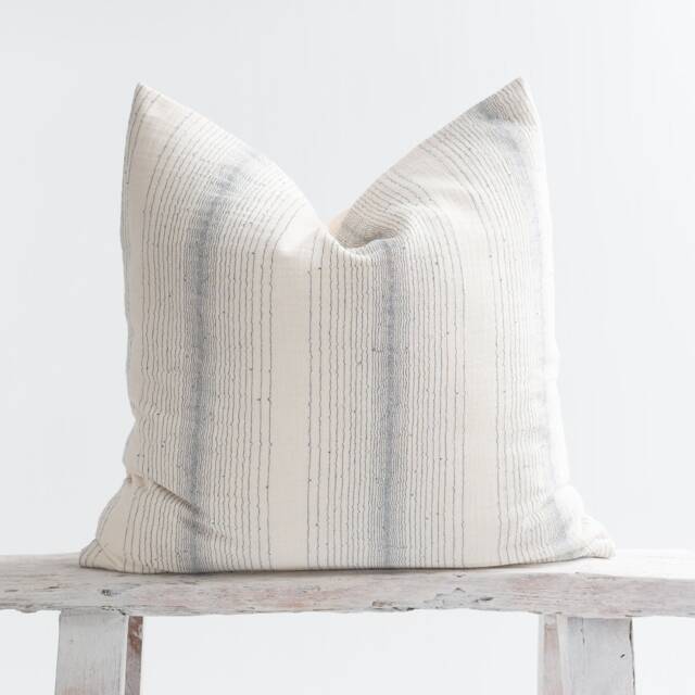striped Cotton Pillow Cover, Beige White Blue, Farmhouse Cushion - image 1