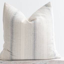 striped Cotton Pillow Cover, Beige White Blue, Farmhouse Cushion - thumbnail 2
