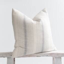 striped Cotton Pillow Cover, Beige White Blue, Farmhouse Cushion - thumbnail 3