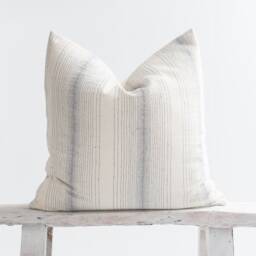 striped Cotton Pillow Cover, Beige White Blue, Farmhouse Cushion