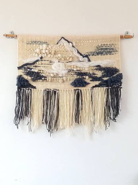 Handwoven Wool Wall Hanging K2 Mountain Tapestry With Fringes - image 1