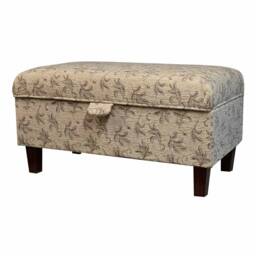 storage Footstool, Ottoman, Pouffe in A Camden Leaf Wheat Upholstered Fabric - British Handmade - thumbnail 1