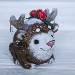 Christmas Deer Spirit Figurine Ooak Fantasy Beast Sculpture - thumbnail 2