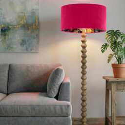 Handmade Hot Pink Velvet Drum Lamp Shade Rainbow Pattern Pendant Light - thumbnail 2